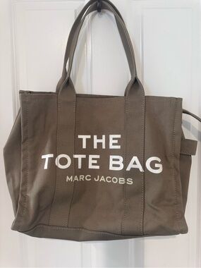 Marc Jacobs Olive Canvas Large The Tote Bag with White Logo